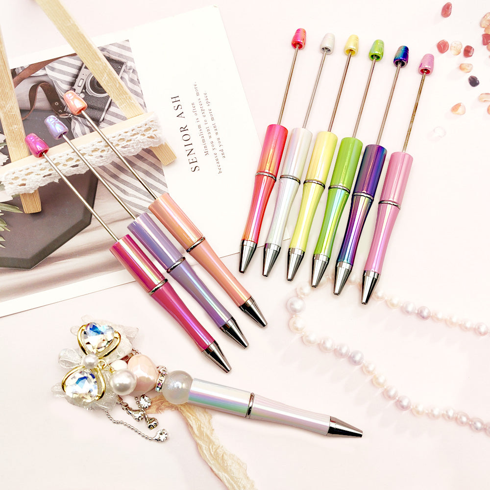 Wholesale Opal Beadable Pens Plastic UV Electroplating Gradient Pen DIY Handmade Beaded Pen